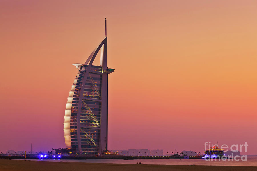 Burj al Arab sunset, Dubai, United Arab Emirates Photograph by Neale And Judith Clark