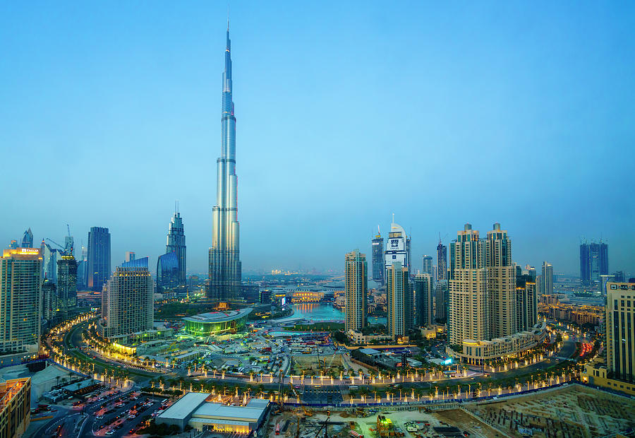 Burj Khalifa and Downtown Dubai at dusk Photograph by Fraser Hall ...