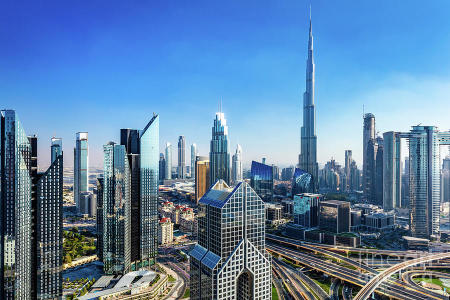 Burj Khalifa In Dubai Downtown Business Skyscrapers Highrise Architecture. Photograph