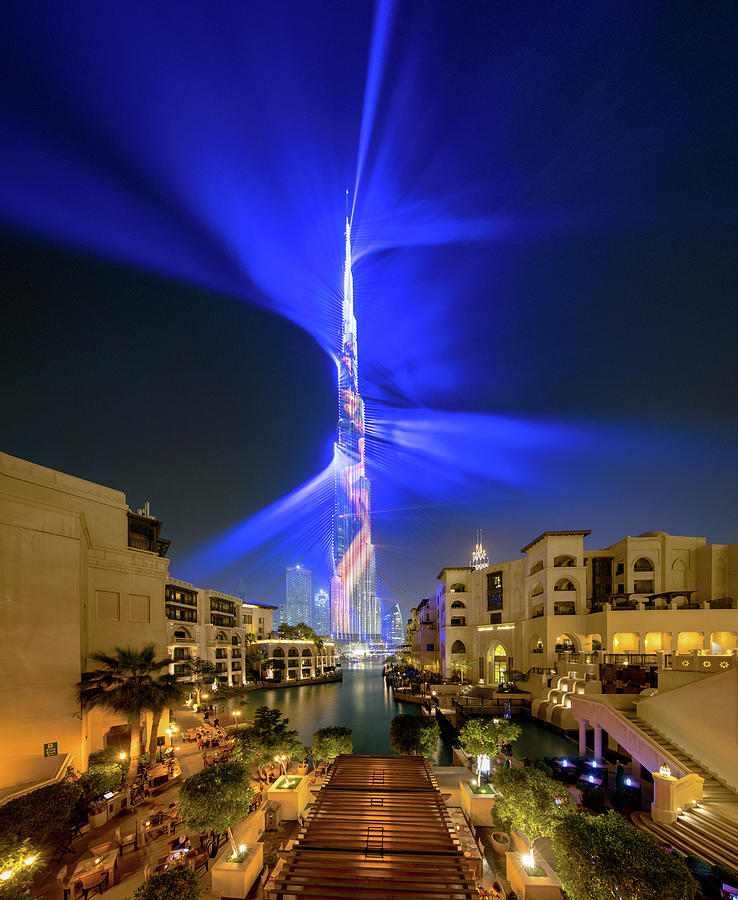 Burj Khalifa laser show Photograph by Siebring Photo Art - Pixels