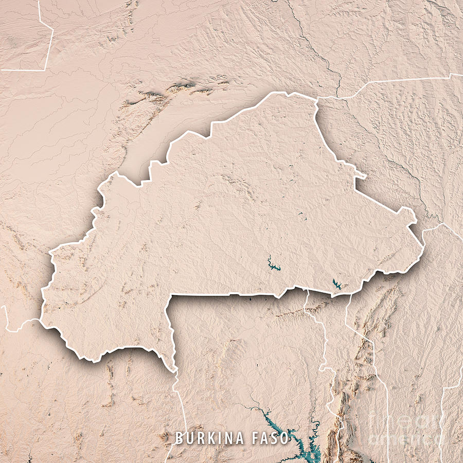 Map Digital Art - Burkina Faso 3D Render Topographic Map Neutral Border by Frank Ramspott