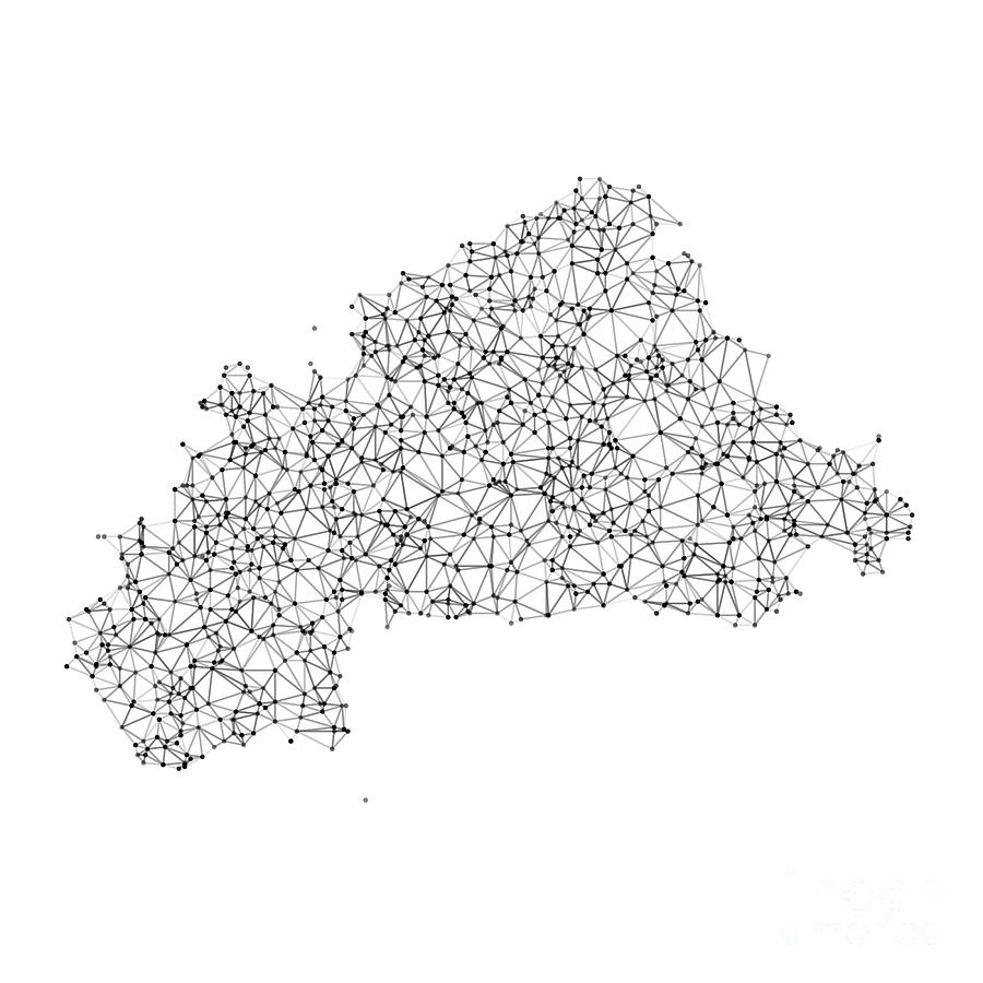 Burkina Faso Map Network Black And White Digital Art By Frank Ramspott ...