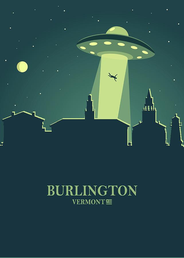 Burlington City Skyline Ufo Night Digital Art