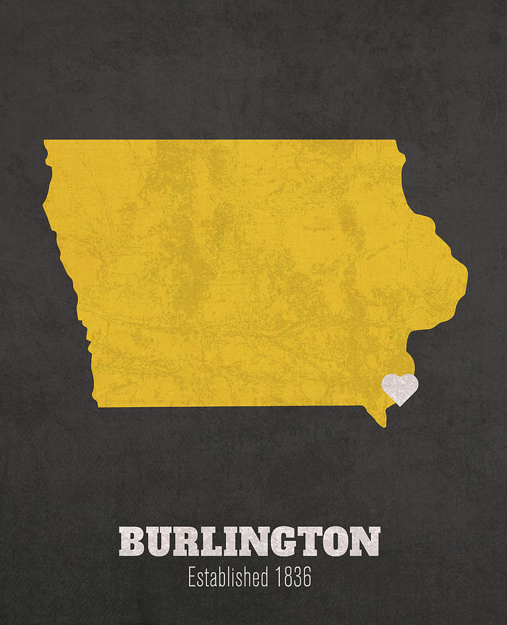 Burlington Iowa City Map Founded 1836 University of Iowa Color Palette