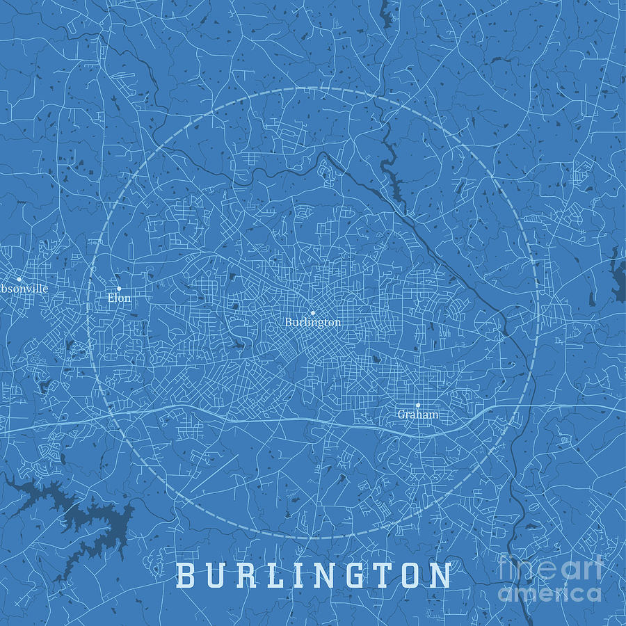 Burlington Nc City Vector Road Map Blue Text Digital Art By Frank 