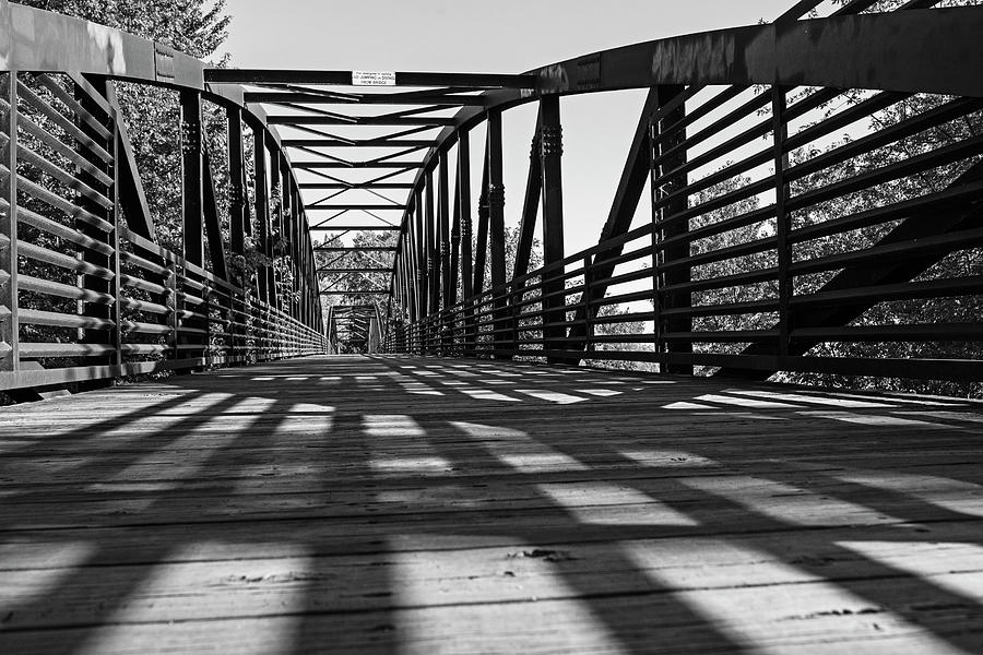 Burlington Vermont Island Line Trail Bike Path Bridge Shadows Black and White Photograph by Toby McGuire