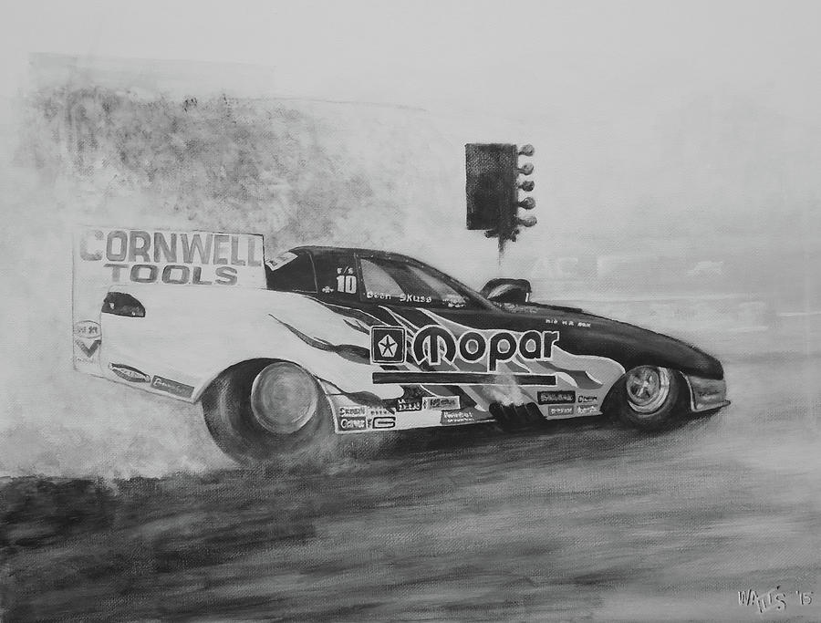 Racing Painting - Burn Out IN Black and White by William Walts