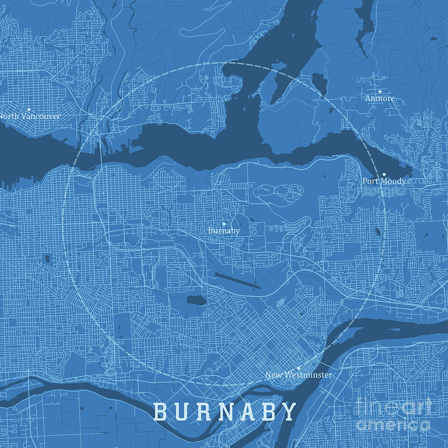 Burnaby BC City Vector Road Map Blue Text Digital Art by Frank Ramspott ...