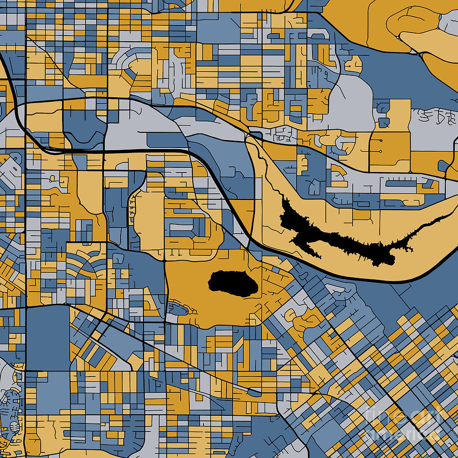 Burnaby British Columbia map in Blue and Gold Digital Art by Pattern