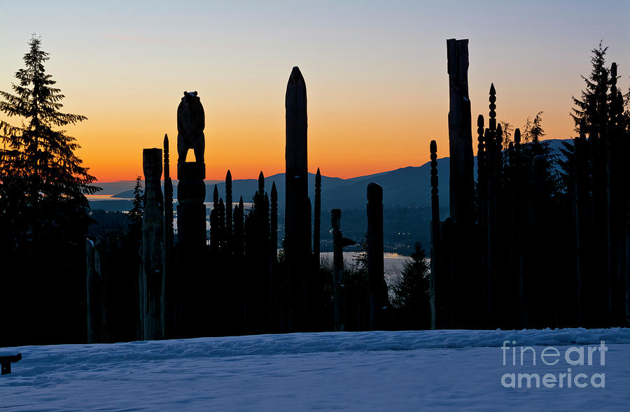 Burnaby Totems at Winter Sunset Photograph by Maria Janicki