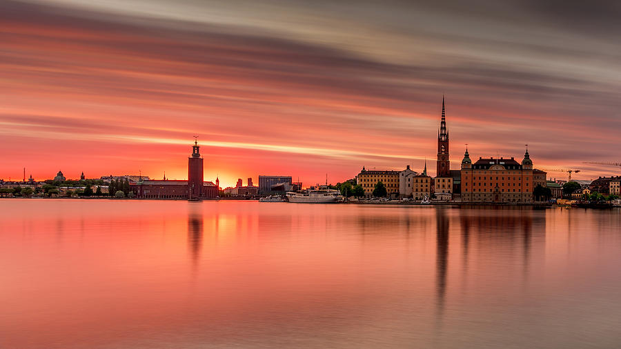Fiery Photograph - Burning long exposure sunset over Stockholm by Dejan Kostic Fiery Photograph - Burning long exposure sunset over Stockholm by Dejan Kostic