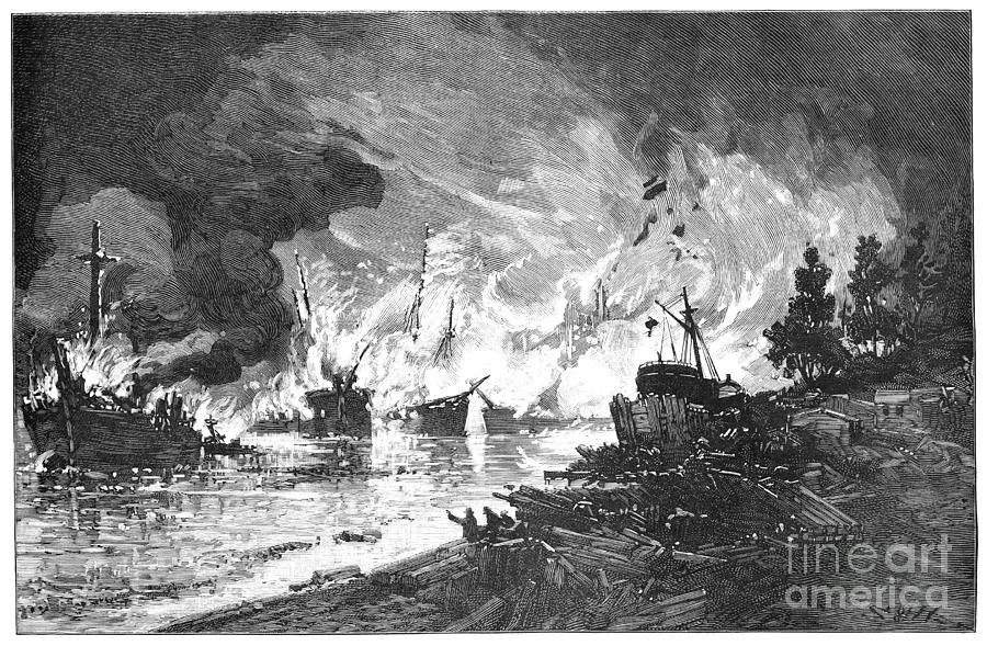 Burning Ship, 1885 Drawing by Schell and Hogan