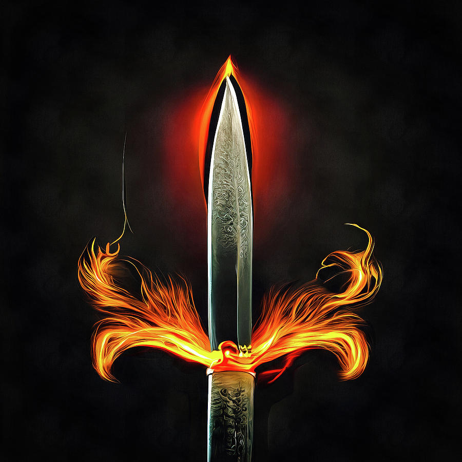 Burning Sword 01 Orange Flames Black Background Digital Art by Matthias Hauser