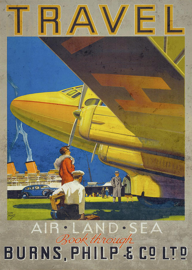 Burns Philp and Co Air Land and Sea Vintage Retro Travel Poster Mixed ...