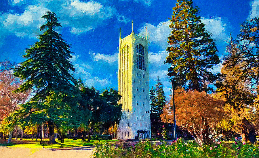Burns Tower of the University of the Pacific in Stockton, California Digital Art by Nicko Prints