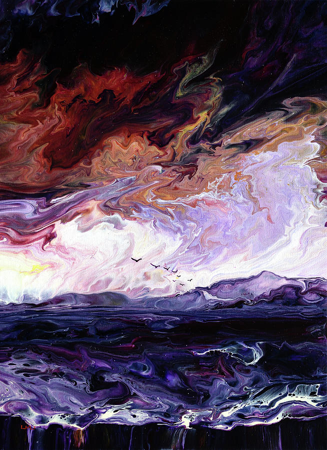 Burnt Orange Clouds Over the Bay Painting by Laura Iverson