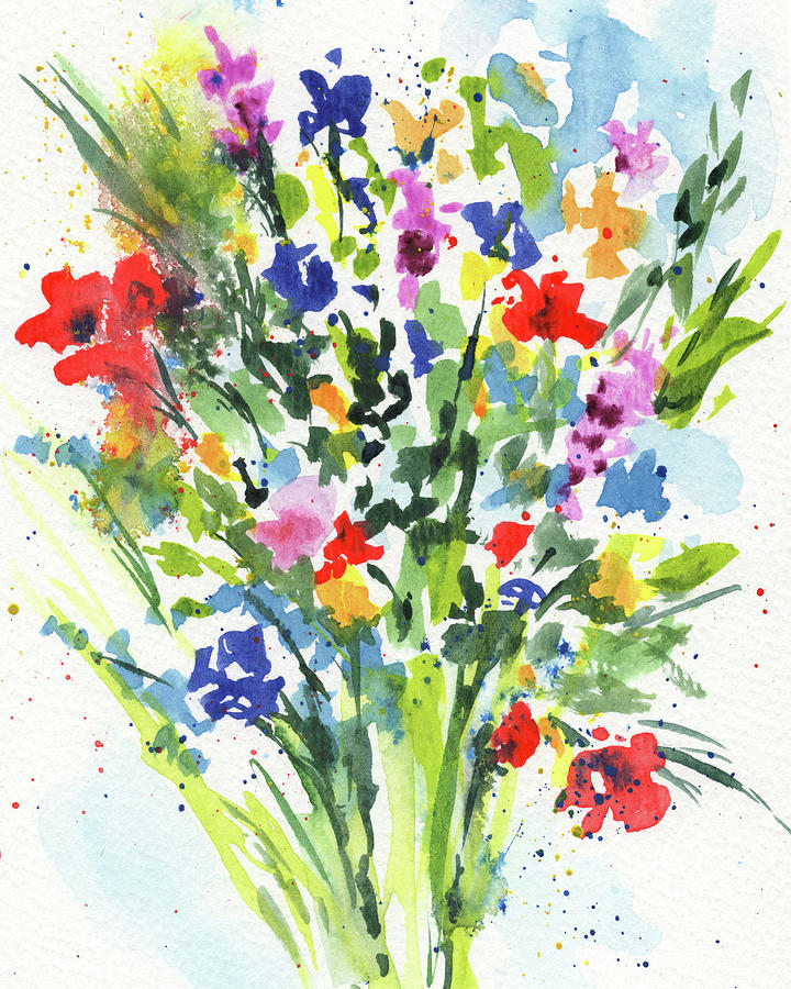 Burst Of Color Abstract Flowers Multicolor Watercolor Splash II Painting by Irina Sztukowski
