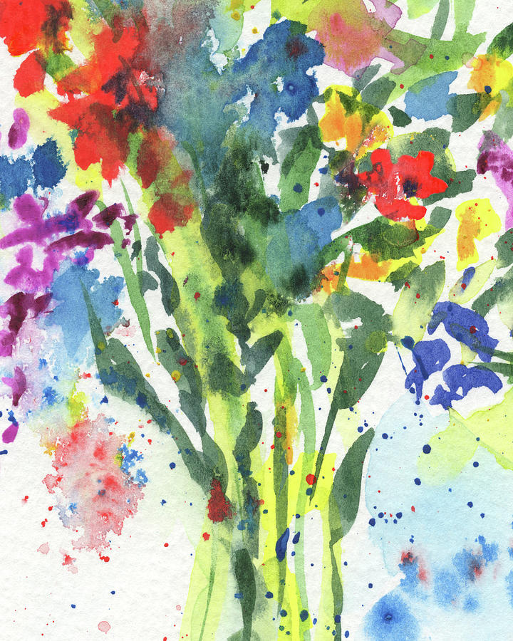 Burst Of Color Abstract Flowers Multicolor Watercolor Splash I Painting by Irina Sztukowski