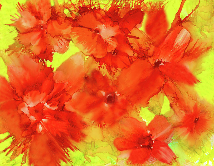 Bursting Blooms Alcohol Ink Flowers Painting by Deborah League
