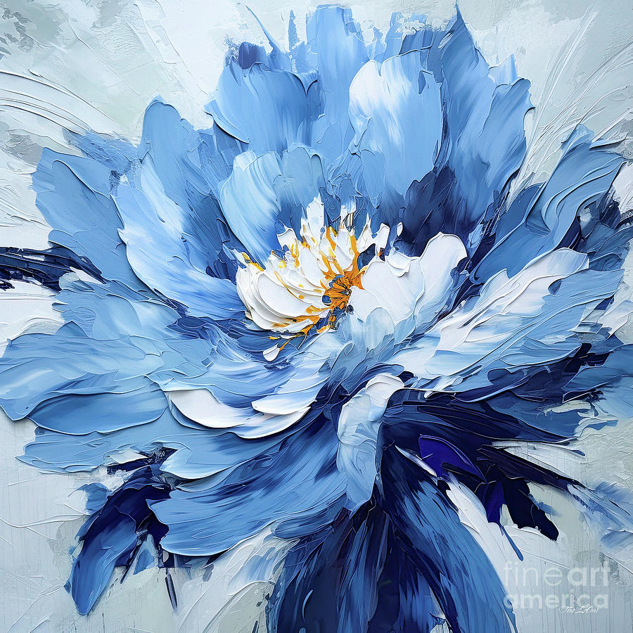 Bursting Blue Peony Painting by Tina LeCour