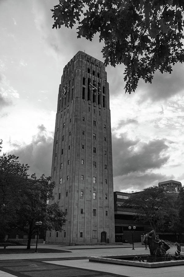 Burton Tower at the University of Michigan in black and white Photograph by Eldon McGraw