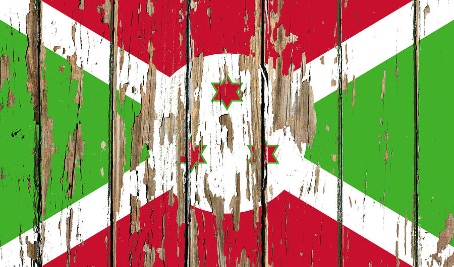 Burundi Flag Peeling Paint Distressed Barnwood Mixed Media