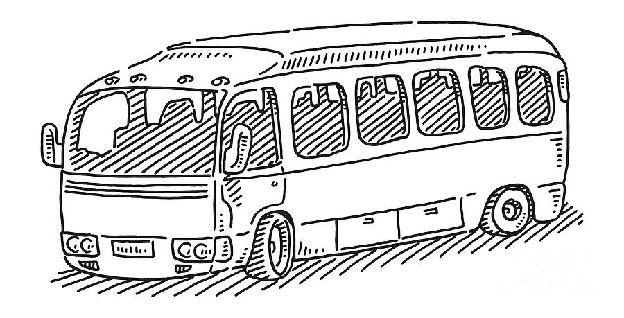 Black And White Drawing - Bus Public Transportation Symbol Drawing by Frank Ramspott
