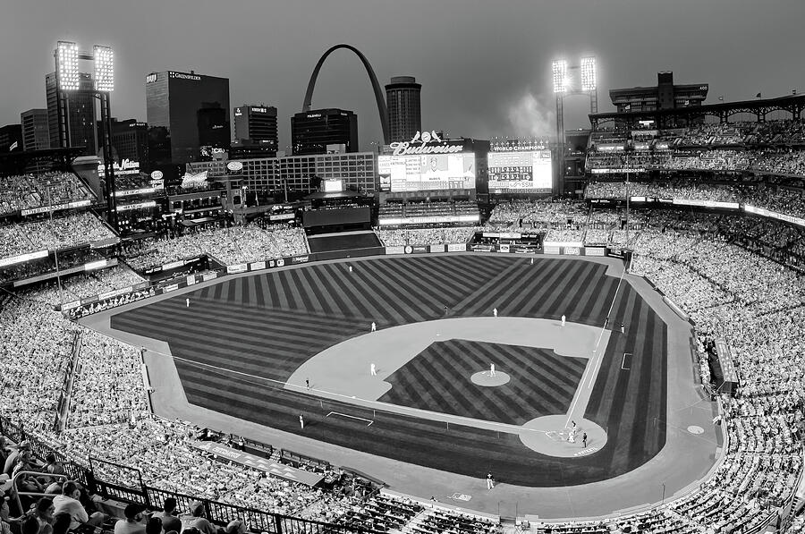 Busch Stadium And St Louis Skyline At Dusk In Monochrome Photograph