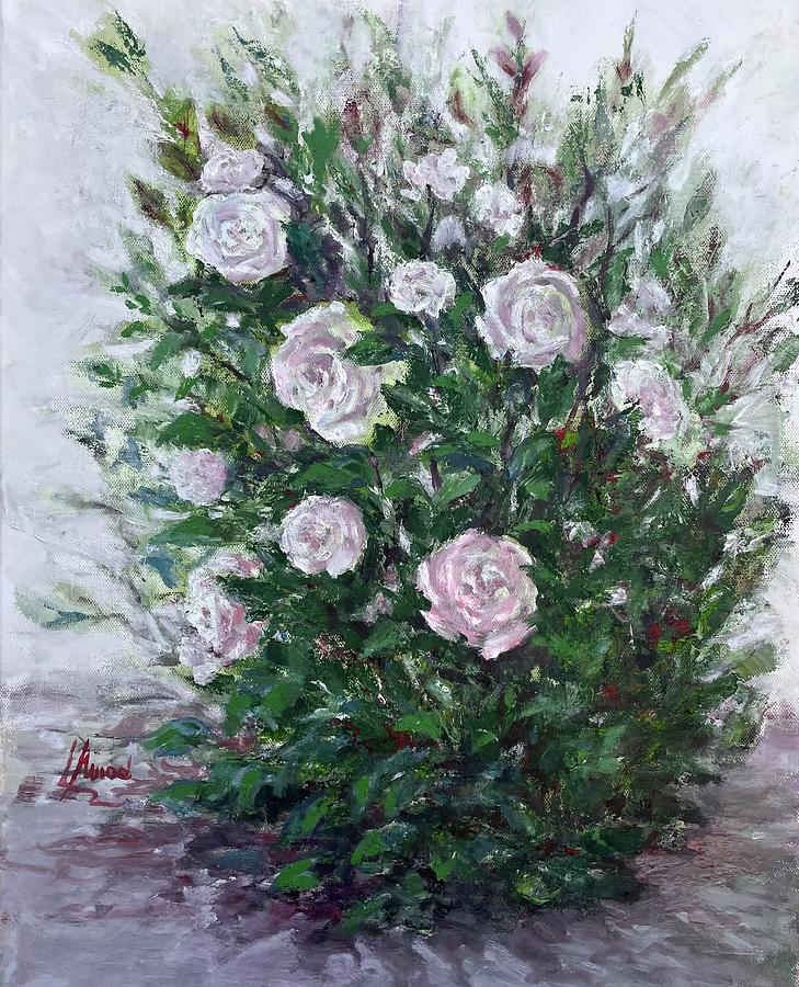 Bush of white roses  Painting by Laila Awad Jamaleldin