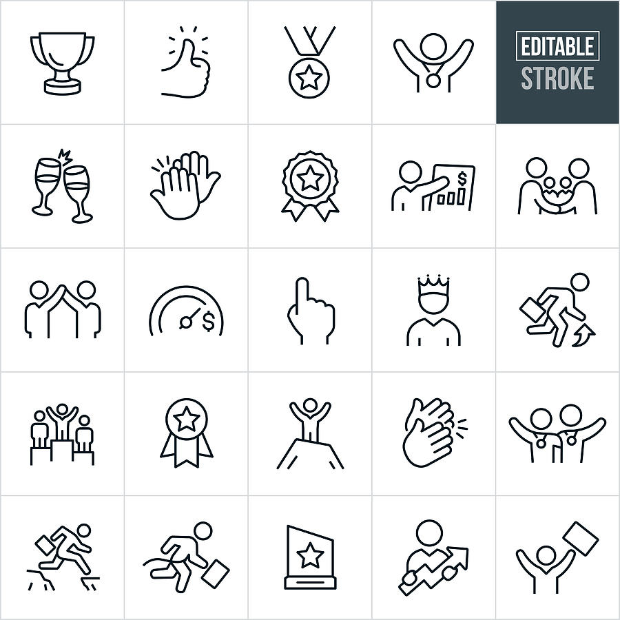 Business Achievement Thin Line Icons - Editable Stroke Drawing by Appleuzr