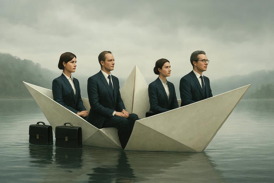 Business Adrift - Surreal Paper Boat Journey Digital Art by Matthias Hauser Business Adrift - Surreal Paper Boat Journey Digital Art by Matthias Hauser