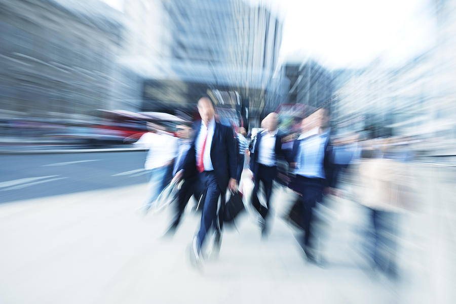 Business Commuters Walking Down Street, Blurred Motion, London, England Photograph by Bim