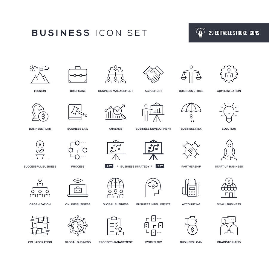Business Ethics Editable Stroke Line Icons Drawing by Enis Aksoy