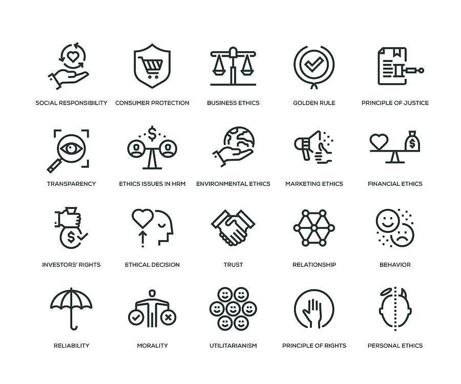 Business Ethics Icons - Line Series Drawing by Enis Aksoy