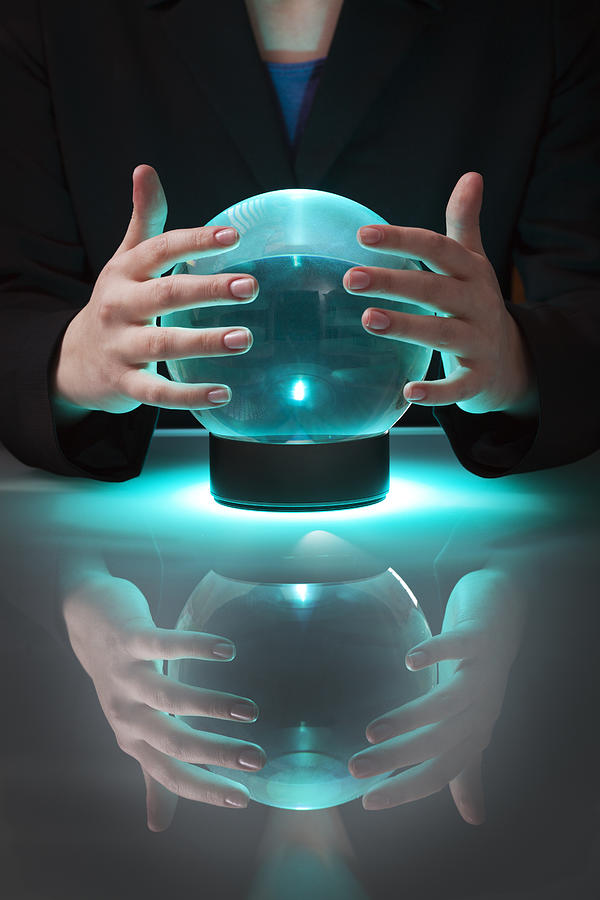 Business Fortune Teller with Crystal Ball Telling Forecasting Future Photograph by YinYang