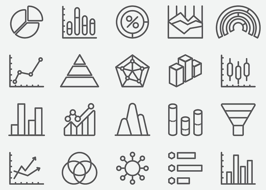 Business Graph and Diagram Line Icons Drawing by LueratSatichob