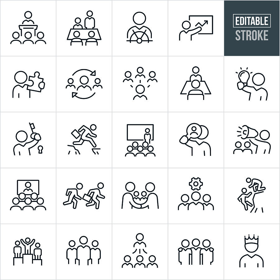 Business Leadership Thin Line Icons - Editable Stroke Drawing by Appleuzr