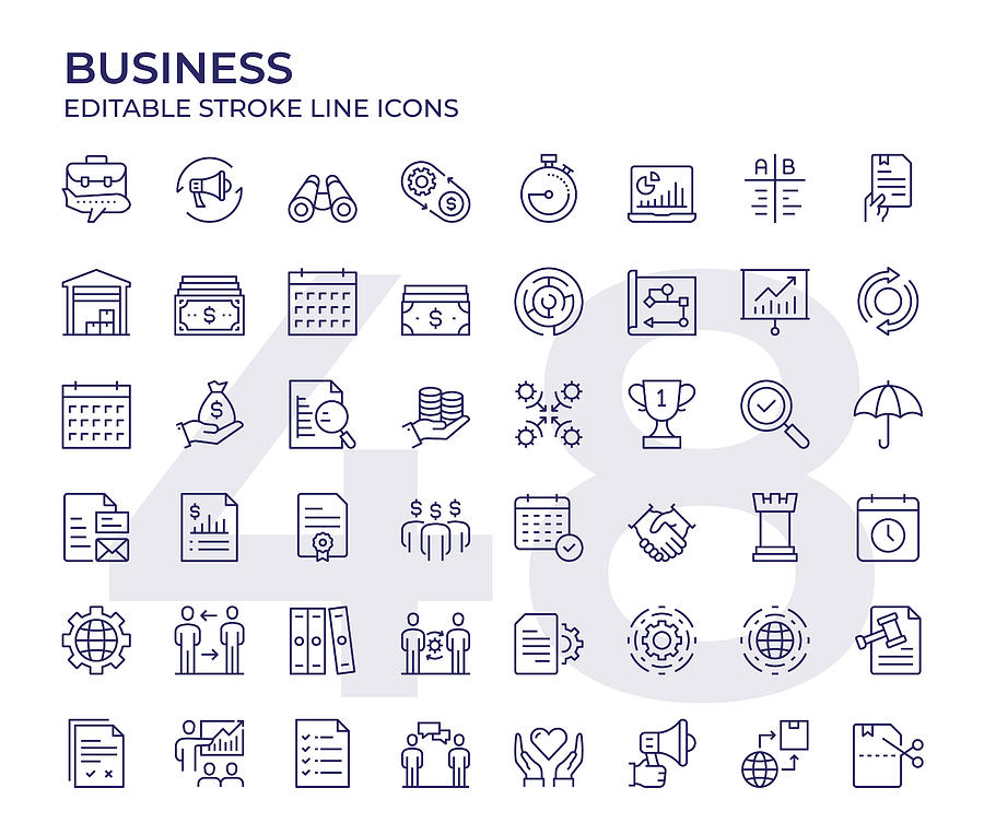 Business Line Icon Set Drawing by Illustrator de la Monde Business Line Icon Set Drawing by Illustrator de la Monde