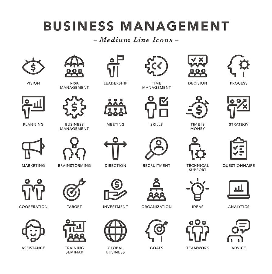 Business Management - Medium Line Icons Drawing by TongSur