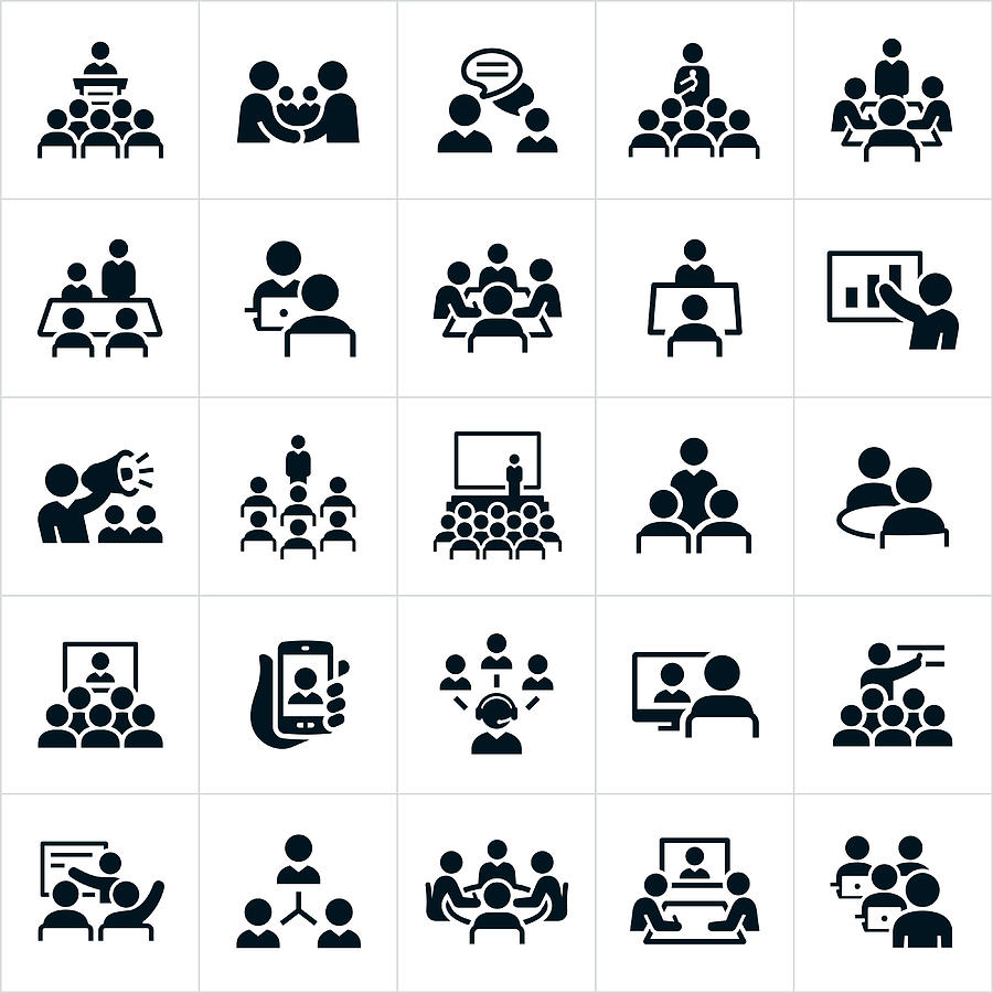 Business Meetings and Seminars Icons Drawing by Appleuzr