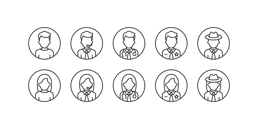 Business Office Profession Avatar Outline Icons. Drawing by Bounward