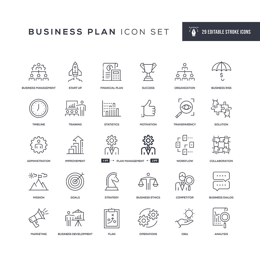 Business Plan Editable Stroke Line Icons Drawing by Enis Aksoy