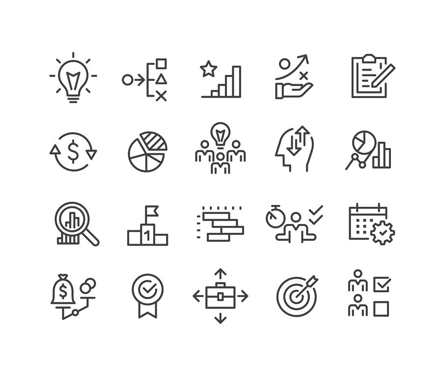 Business Planning and Management Icons - Classic Line Series Drawing by -victor-