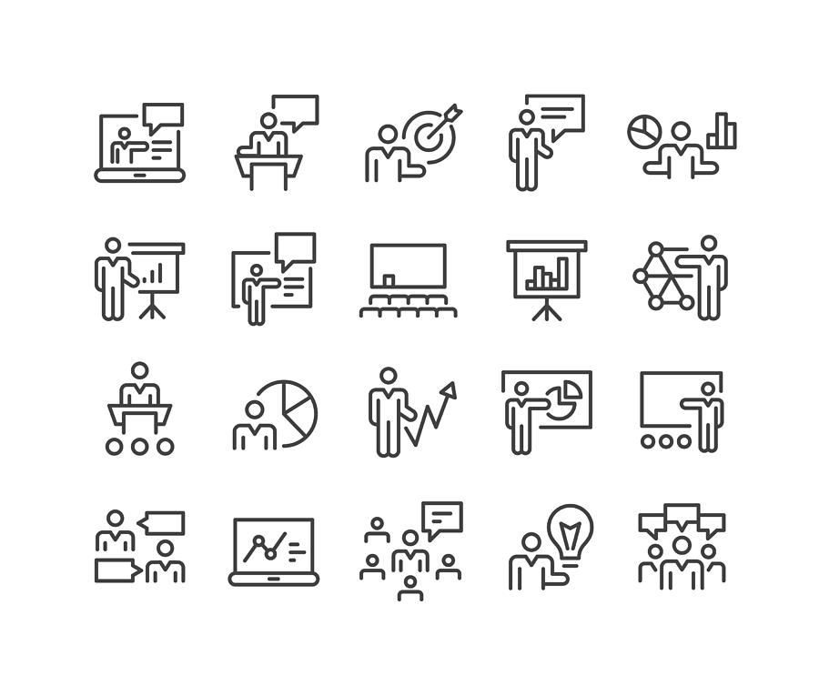 Business Presentation Icons - Classic Line Series Drawing by -victor-