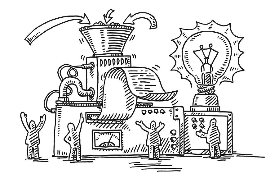 Business Solution Machine Light Bulb Drawing Drawing by FrankRamspott