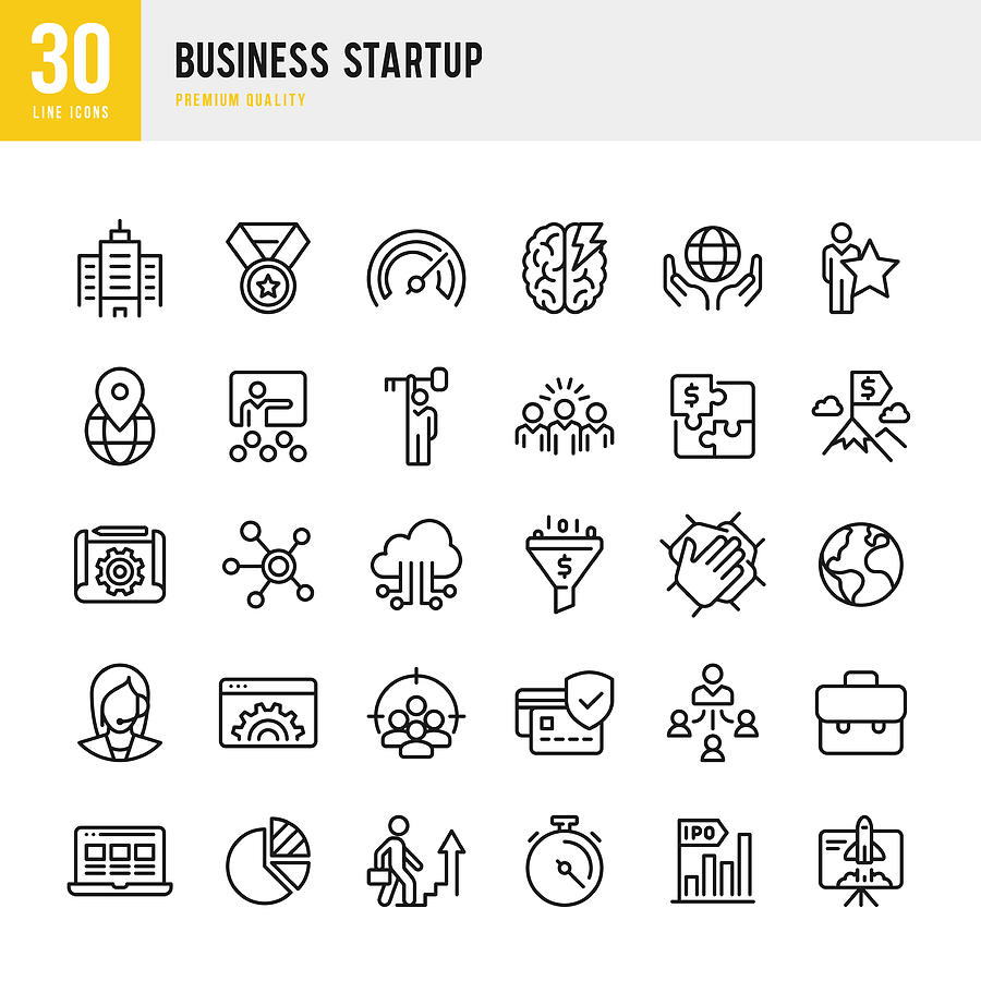 Business Startup - set of line vector icons. Drawing by Fonikum