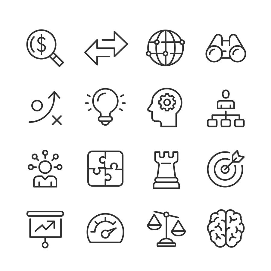 Business Strategy Icons — Monoline Series Drawing by RLT_Images