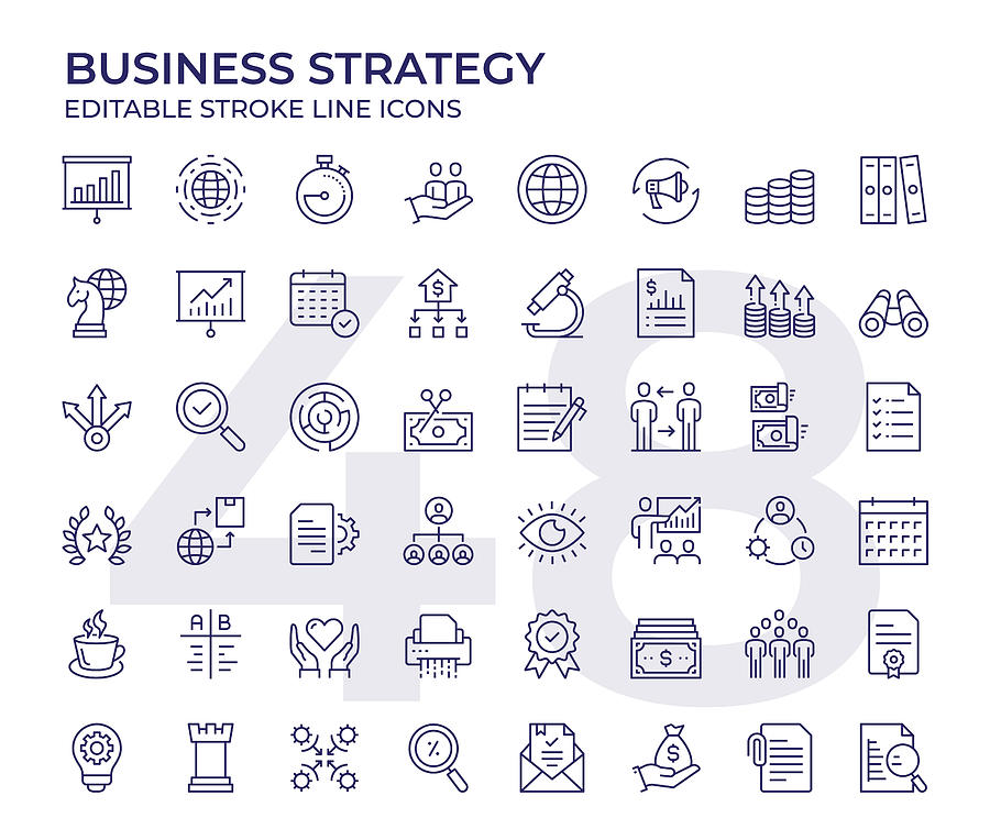 Business Strategy Line Icons Drawing by Illustrator de la Monde