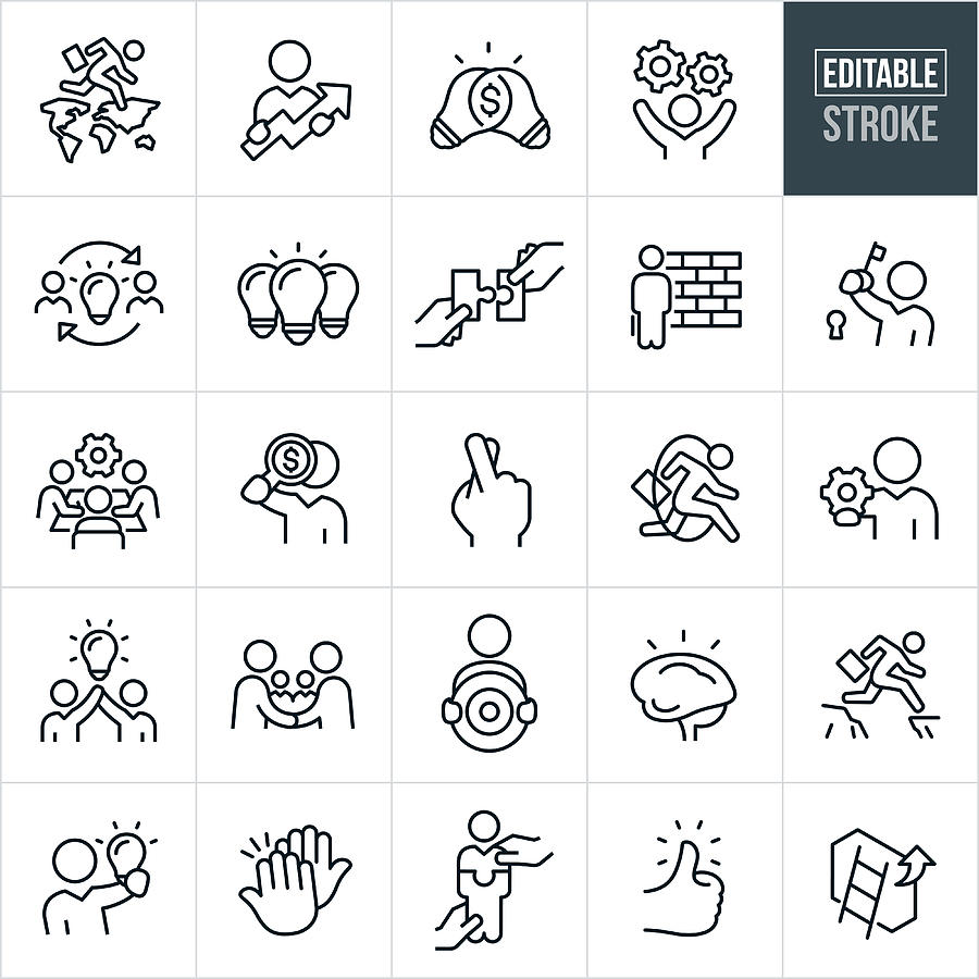 Business Strategy Thin Line Icons - Editable Stroke Drawing by Appleuzr