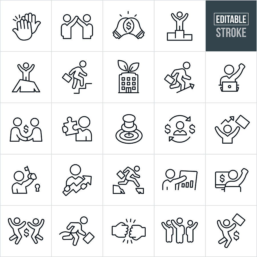 Business Success Thin Line Icons - Editable Stroke Drawing by Appleuzr